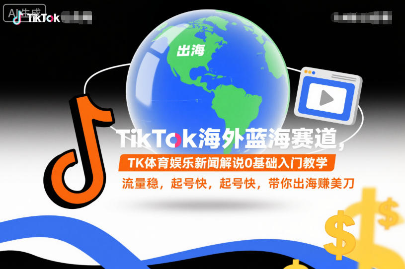 TikTok海外蓝海赛道，TK体育娱乐新闻解说0基础入门教学，流量稳，起号快，带你出海賺美刀-柒浠资源网