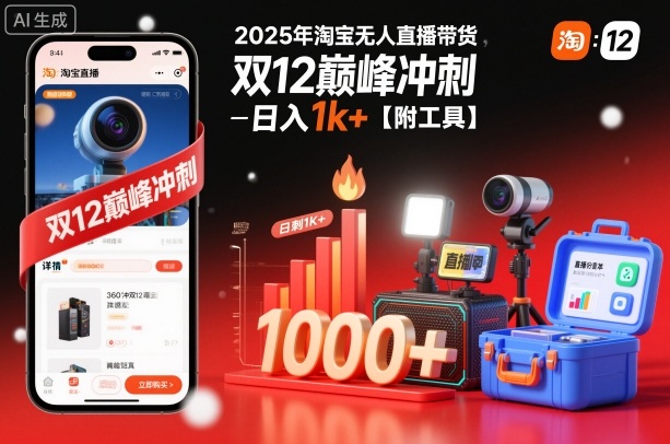 2025年淘宝无人直播带货，冲刺双12，日入1k+【附工具】【揭秘】-柒浠资源网