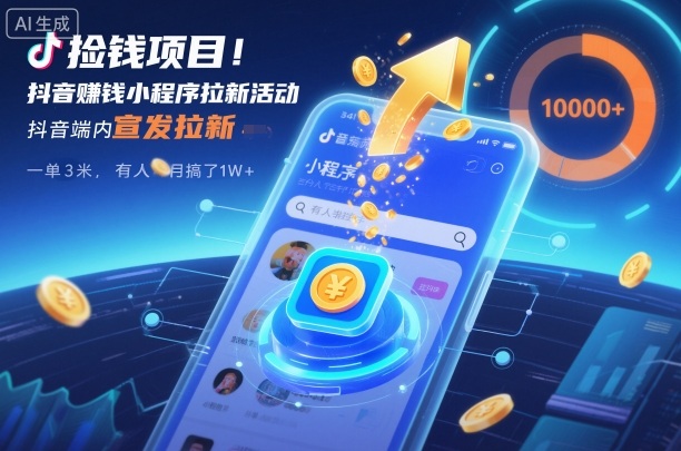 捡钱项目！抖音賺钱小程序拉新活动，抖音端内宣发拉新，一单3米，有人半个月搞了1W+-柒浠资源网