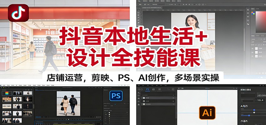 抖音本地生活+设计全技能课：店铺运营，剪映、PS、AI创作，多场景实操-柒浠资源网