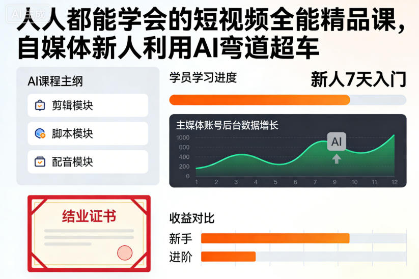 人人都能学会的短视频全能精品课，自媒体新人利用AI弯道超车-柒浠资源网