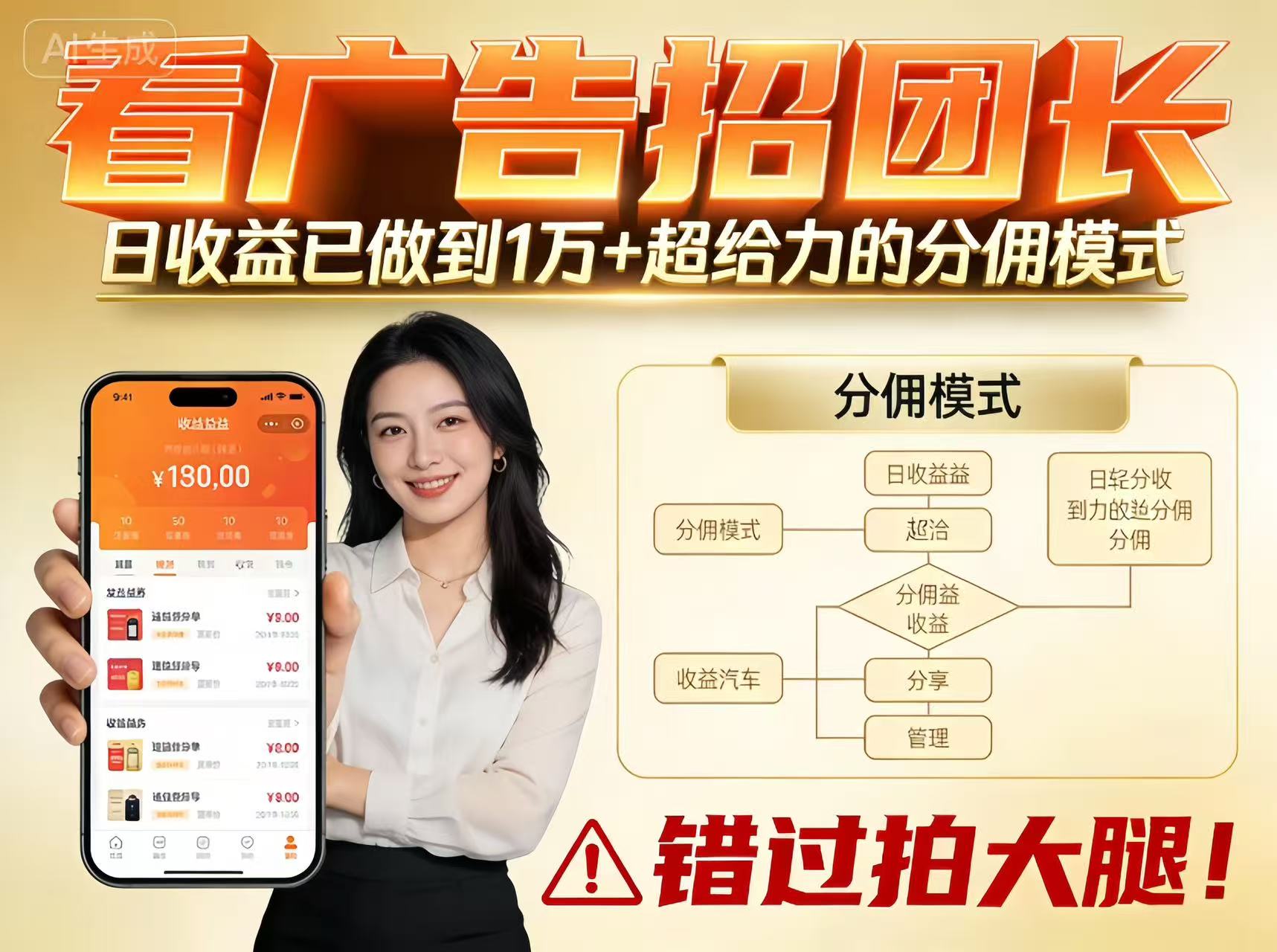 看广告招团长，团队收益已做到日入1万，分佣模式超给力，错过拍大腿-柒浠资源网