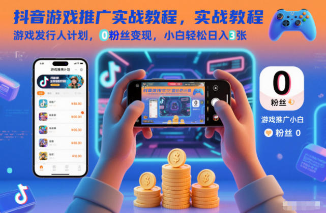 抖音游戏推广实战教程，游戏发行人计划，0粉丝变现，小白轻松日入3张-柒浠资源网