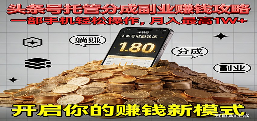 全程托管今日头条，一部手机就可以开干，最高躺赚1W+-柒浠资源网