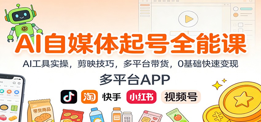 AI自媒体起号全能课：AI工具实操，剪映技巧，多平台带货，0基础快速变现-柒浠资源网