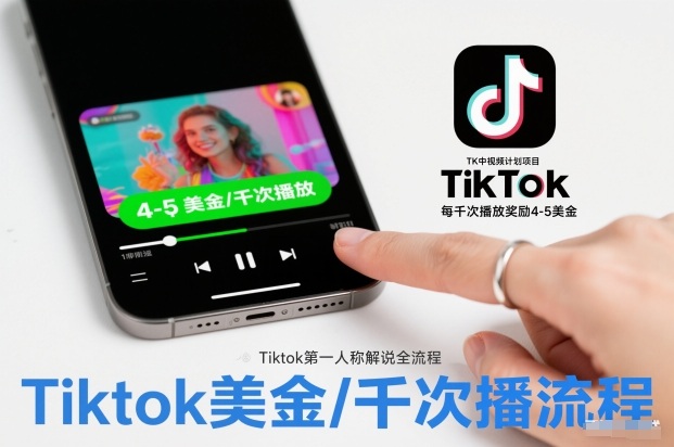 TK中视频计划项目，Tiktok第一人称解说流程，每干次播放奖励4-5美金-柒浠资源网