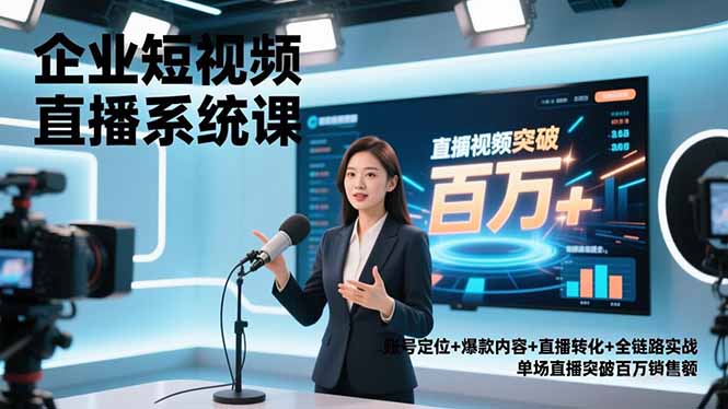 企业短视频直播系统课，账号定位+爆款内容+直播转化+全链路实战，单场直播突破百万销售额-柒浠资源网