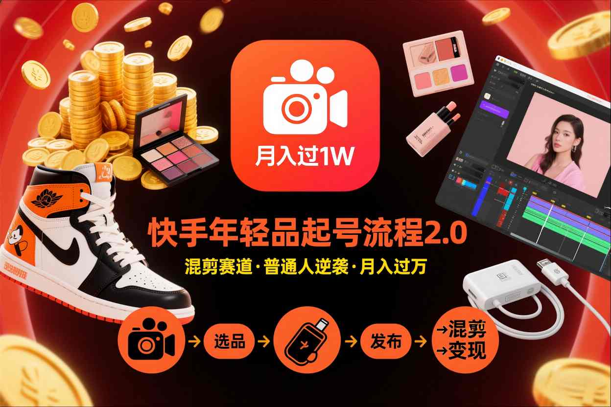 快手短视频带货年轻品起号流程2.0，快手年轻品混剪赛道，普通人也能月入过1W-柒浠资源网