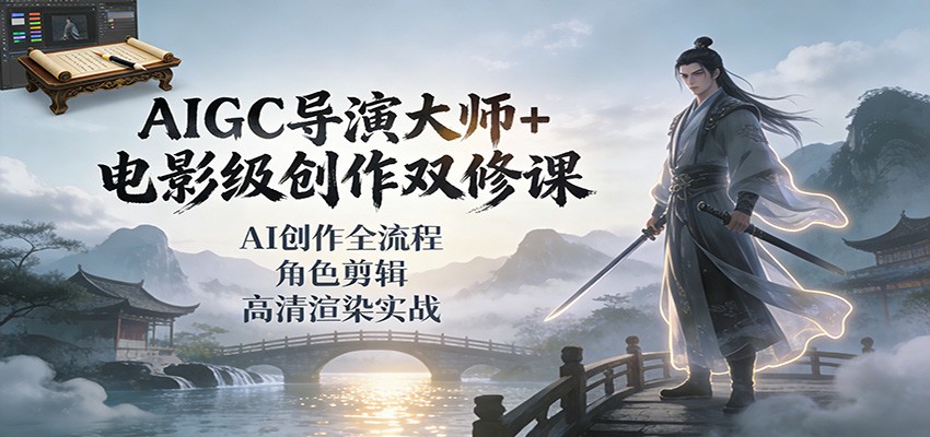 AIGC导演大师+电影级创作双修课：AI创作全流程、角色剪辑、高清渲染实战-柒浠资源网