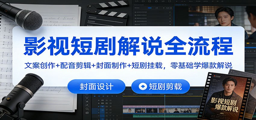影视短剧解说全流程：文案创作+配音剪辑+封面制作+短剧挂载，零基础学爆款解说-柒浠资源网