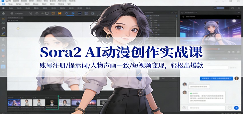 Sora2 AI动漫创作实战课：账号注册/提示词/人物声画一致/短视频变现，轻松出爆款-柒浠资源网