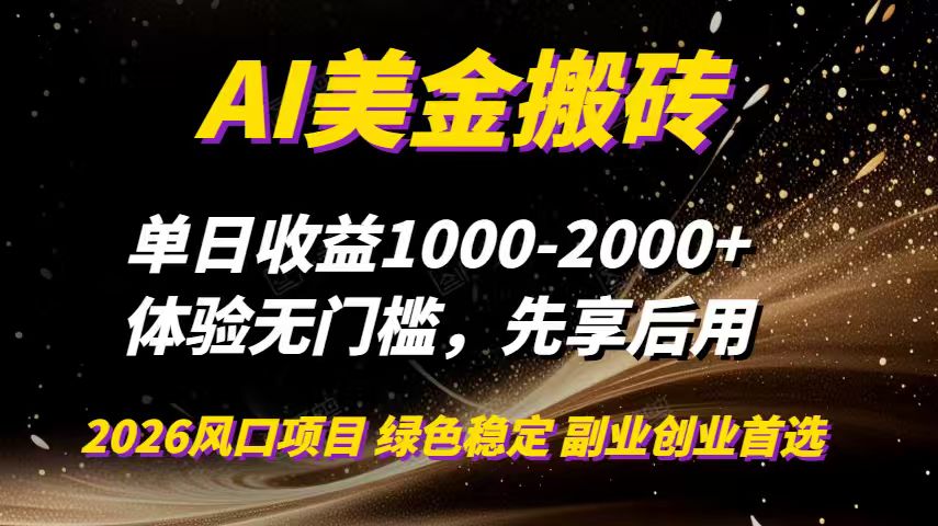 AI美金搬砖，单日收益1000-2000+，2025风口项目，可以副业，可以全职，可以工作室放大-柒浠资源网