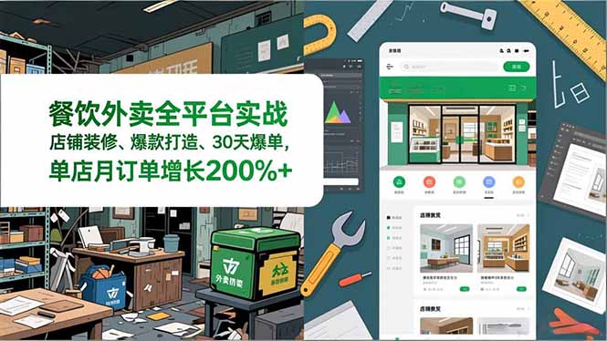 餐饮外卖全平台实战，店铺装修、爆款打造、30天爆单，手把手教学，单店月订单增长200%+-柒浠资源网