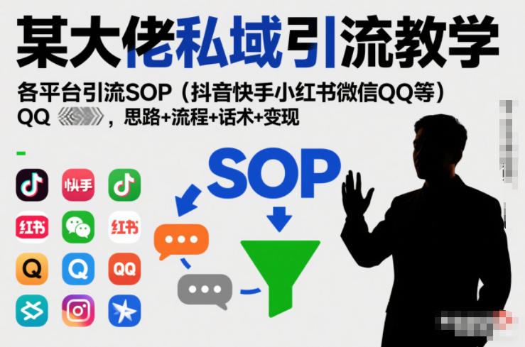 某大佬私域引流教学，各平台引流SOP(抖音快手小红书微信QQ等)，思路+流程+话术+变现-柒浠资源网