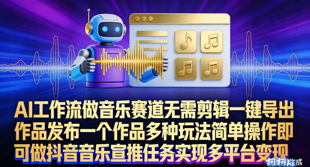AI工作流做音乐赛道，无需剪辑，一键导出作品发布，一个作品多种玩法，简单操作即可做抖音音乐宣推任务-柒浠资源网