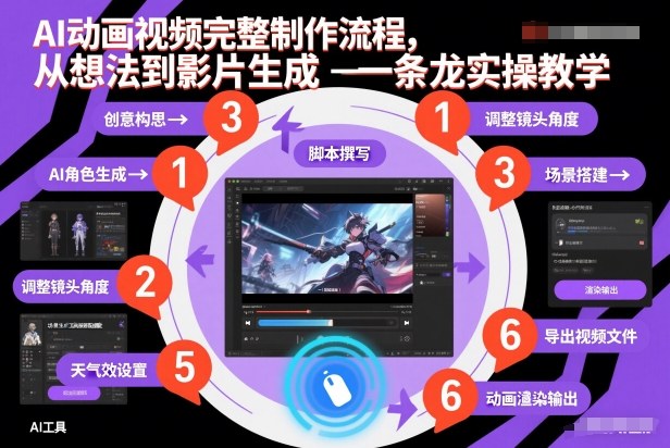 AI动画视频完整制作流程，从想法到影片生成一条龙实操教学-柒浠资源网