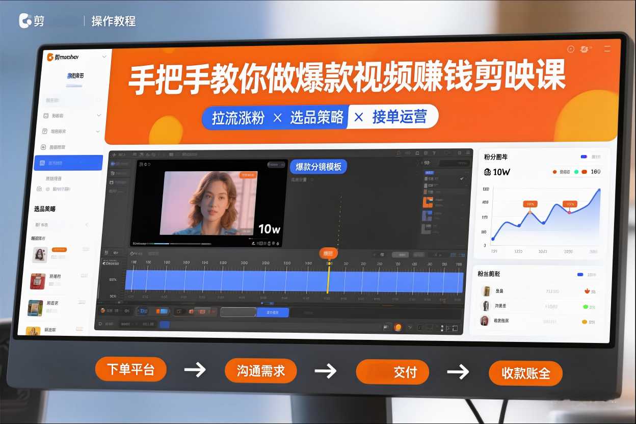 手把手教你做爆款视频赚钱剪映课，手把手教学拉流涨粉、选品策略和接单运营(更新2026)-柒浠资源网