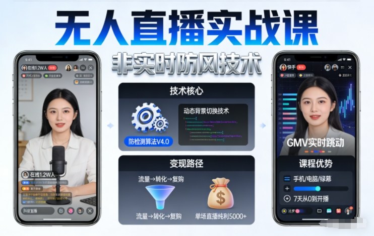 宝子哥无人直播实战课，非实时防风技术，聚焦抖音快手等平台直播带货，轻松开启直播变现之路(更新2026)-柒浠资源网