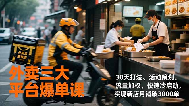 外卖三大平台爆单课，30天打法、活动策划、流量加权，快速冷启动，实现新店月销破3000单-柒浠资源网