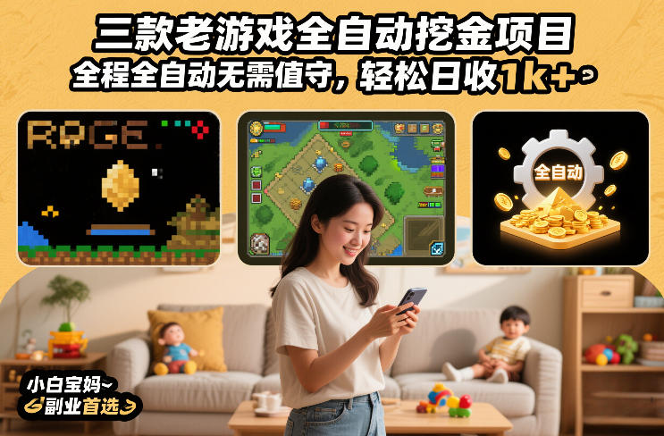 三款老游戏全自动挖金项目，全程全自动无需值守，轻松日收1k+，小白宝妈副业首选【揭秘】-柒浠资源网