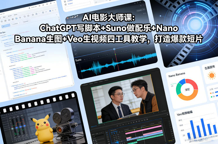 AI电影大师课：ChatGPT写脚本+Suno做配乐+Nano Banana生图+Veo生视频，打造爆款短片-柒浠资源网