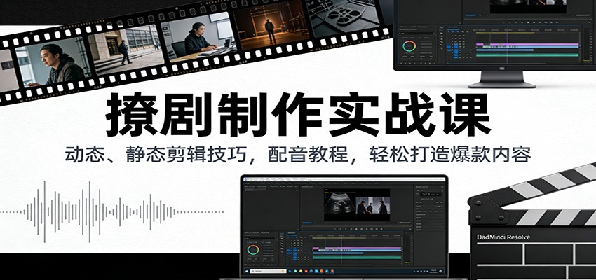 撩剧制作实战课：动态、静态剪辑技巧，配音教程，轻松打造爆款内容-柒浠资源网