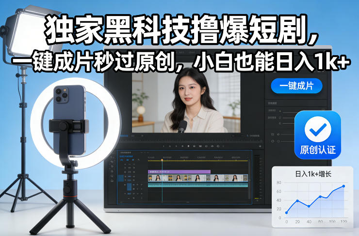 独家黑科技撸爆短剧，一键成片秒过原创，小白也能日入1k+【揭秘】-柒浠资源网