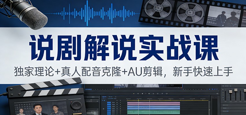 说剧解说实战课：独家理论+真人配音克隆+AU剪辑，新手快速上手-柒浠资源网