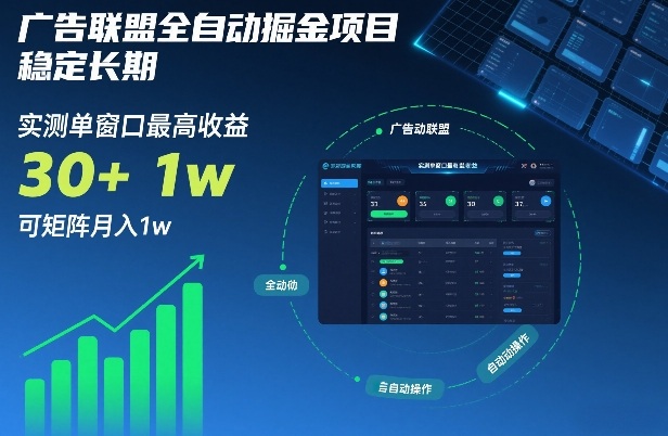 广告联盟全自动掘金项目，稳定长期，实测单窗口最高收益30+，可矩阵月入1w+【揭秘】-柒浠资源网