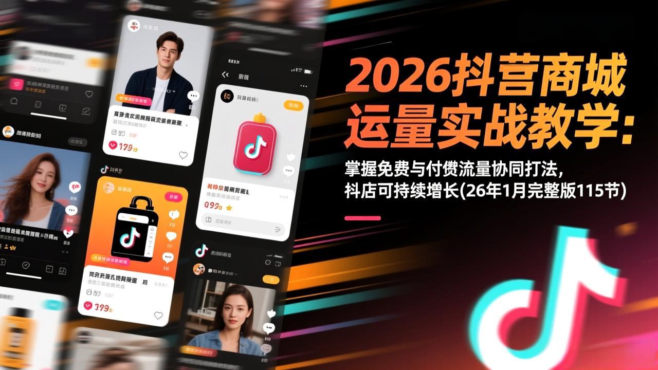 2026抖音商城运营实战教学：掌握免费与付费流量协同打法，抖店可持续增长(26年1月完整版115节-柒浠资源网