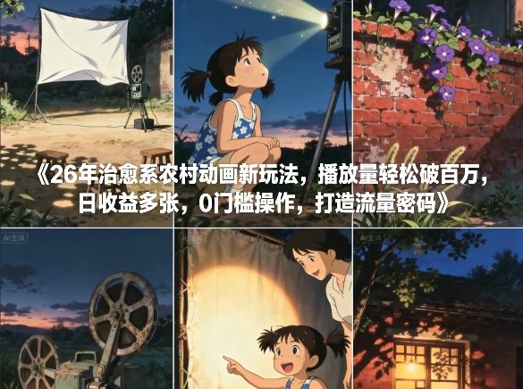 26年治愈系农村动画新玩法，播放量轻松破百万，日收益多张，0门槛操作，打造流量密码-柒浠资源网
