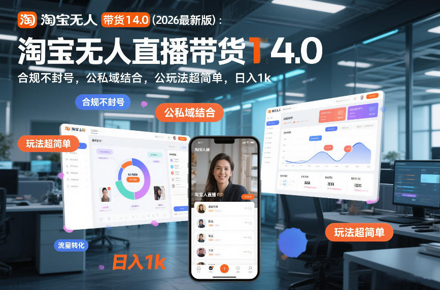 淘宝无人直播带货14.0(2026最新版)：合规不封号，公私域结合，玩法超简单，日入1k+【揭秘】-柒浠资源网