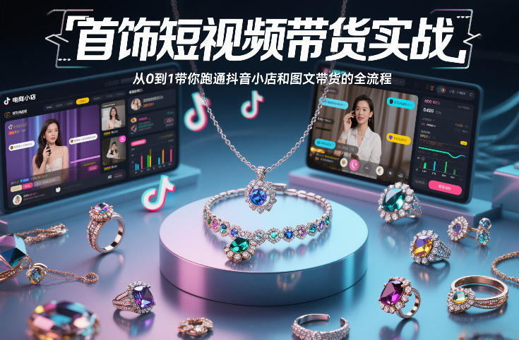 首饰短视频带货实战，从0到1带你跑通抖音小店和图文带货的全流程-柒浠资源网