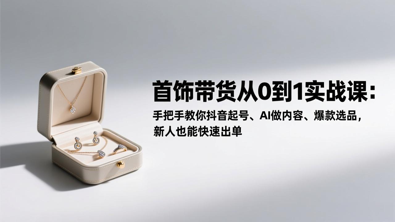 首饰带货从0到1实战课：手把手教你抖音起号、AI做内容、爆款选品，新人也能快速出单-柒浠资源网