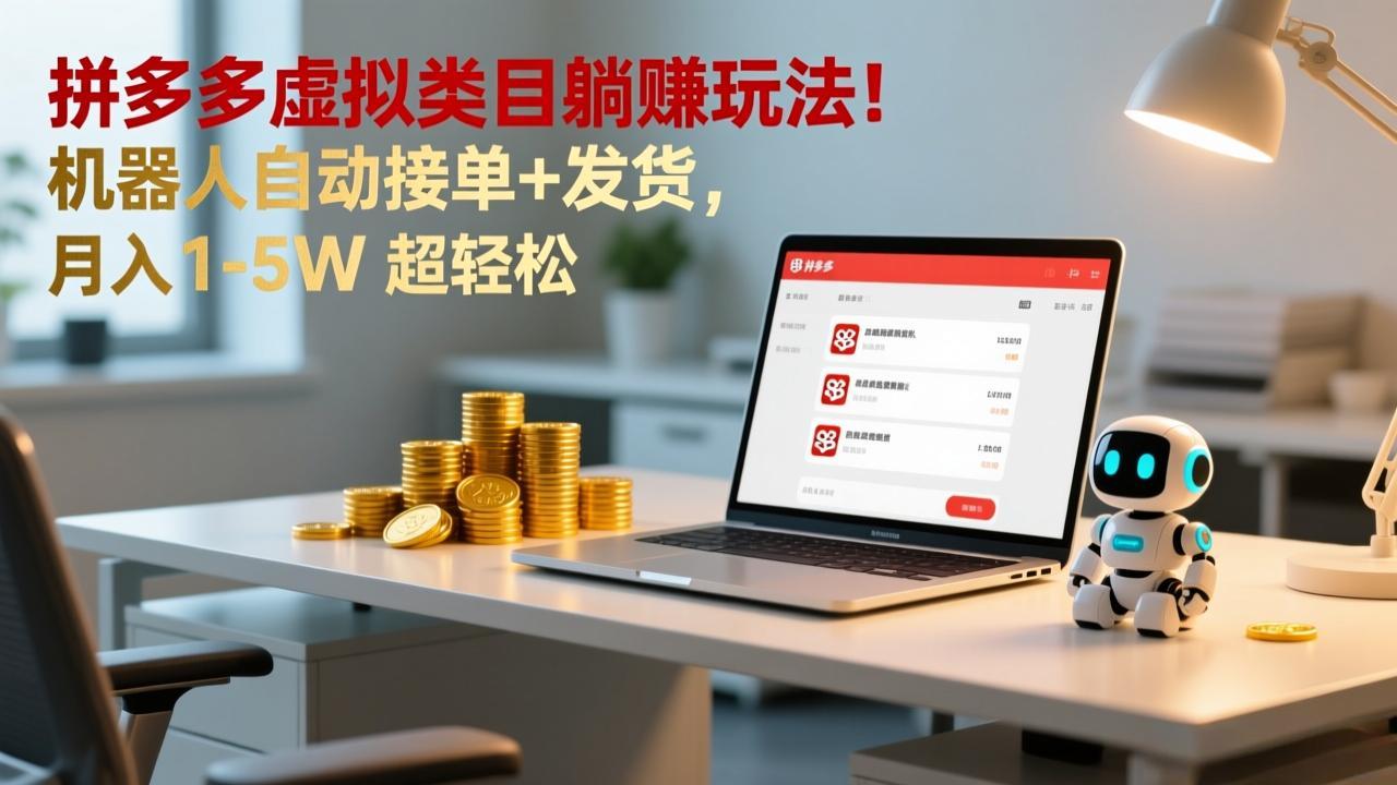 多多虚拟类目躺赚玩法！机器人自动接单+发货，月入 1-5W 超轻松-柒浠资源网