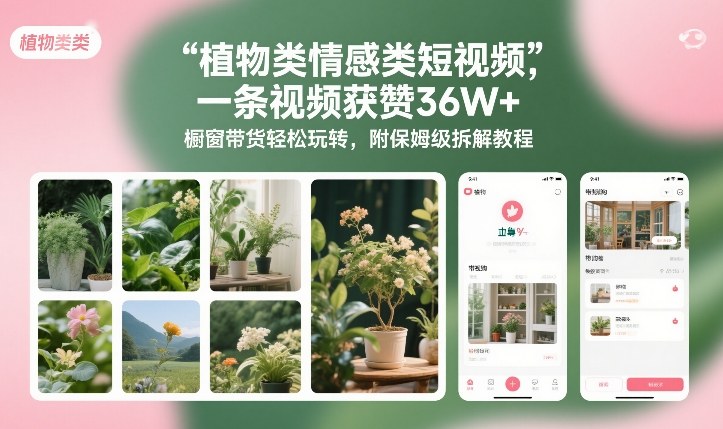 植物类情感类短视频，一条视频获赞36W+，橱窗带货轻松玩转，附保姆级拆解教程-柒浠资源网