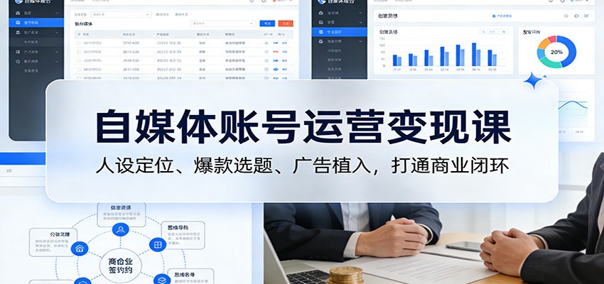 自媒体账号运营变现课：人设定位、爆款选题、广告植入，打通商业闭环-柒浠资源网