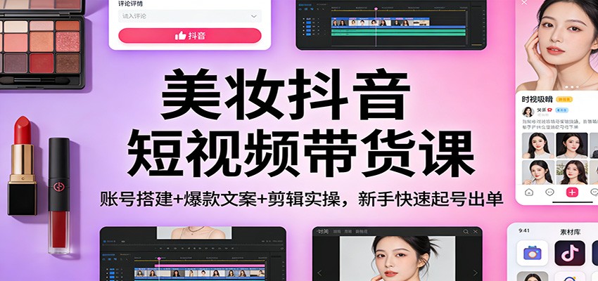 美妆抖音短视频带货课：账号搭建+爆款文案+剪辑实操，新手快速起号出单-柒浠资源网