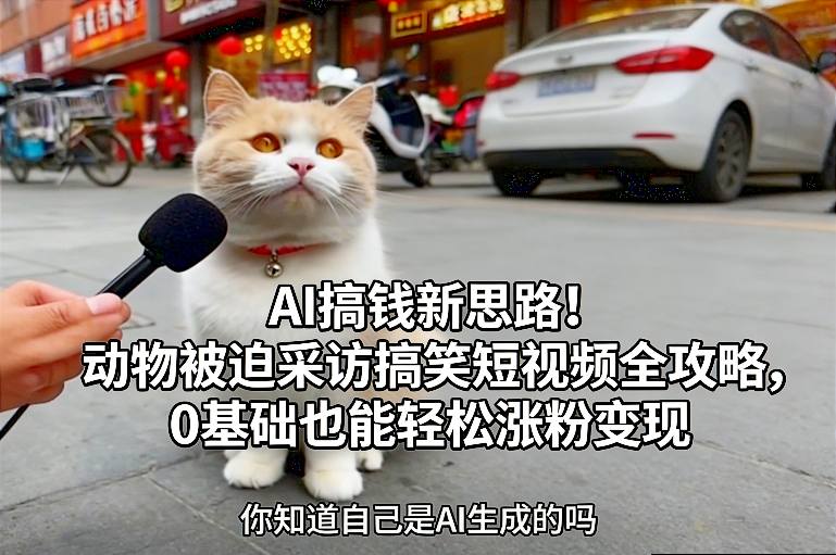 AI搞钱新思路！动物被迫采访搞笑短视频全攻略，0基础也能轻松涨粉变现-柒浠资源网