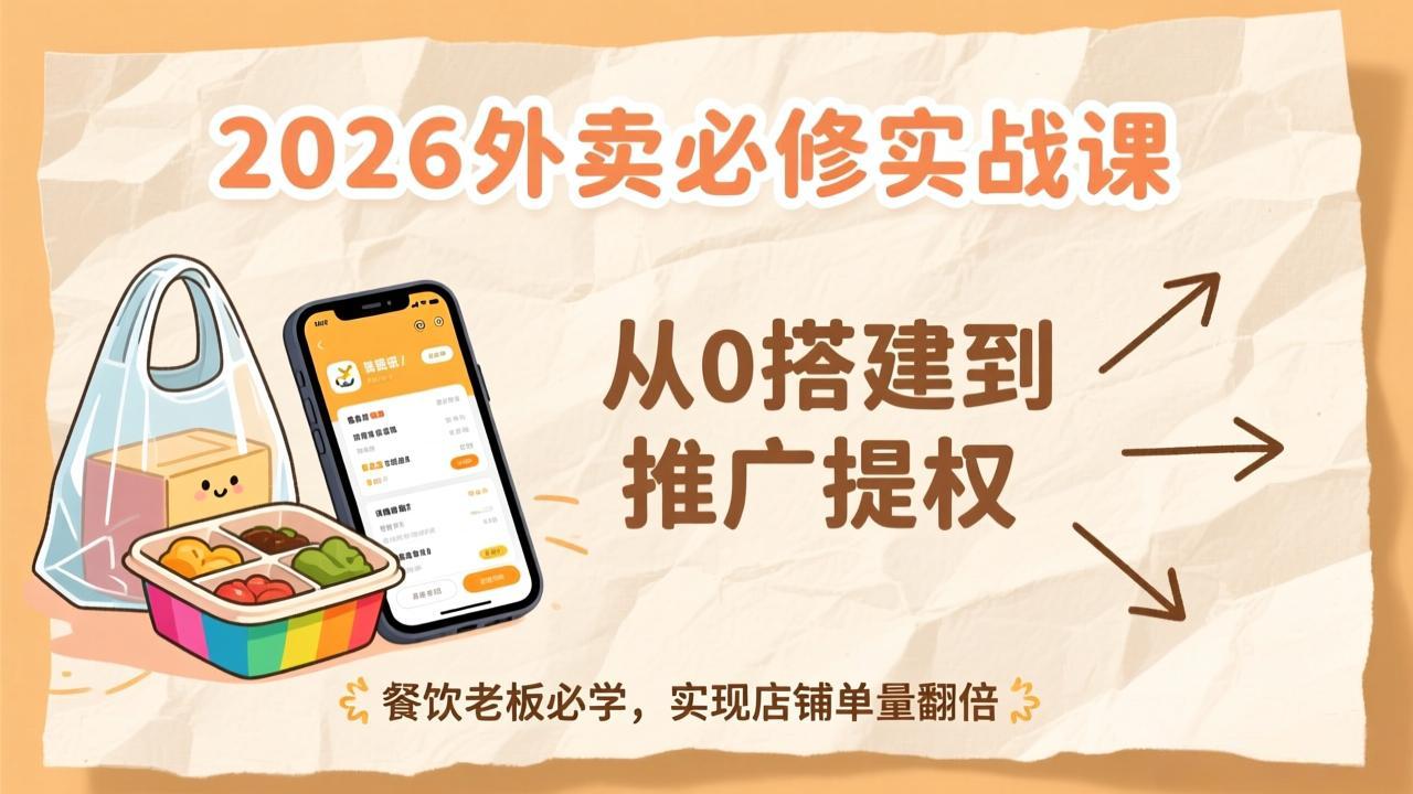 2026外卖必修实战课：从0搭建到推广提权，餐饮老板必学，实现店铺单量翻倍-柒浠资源网
