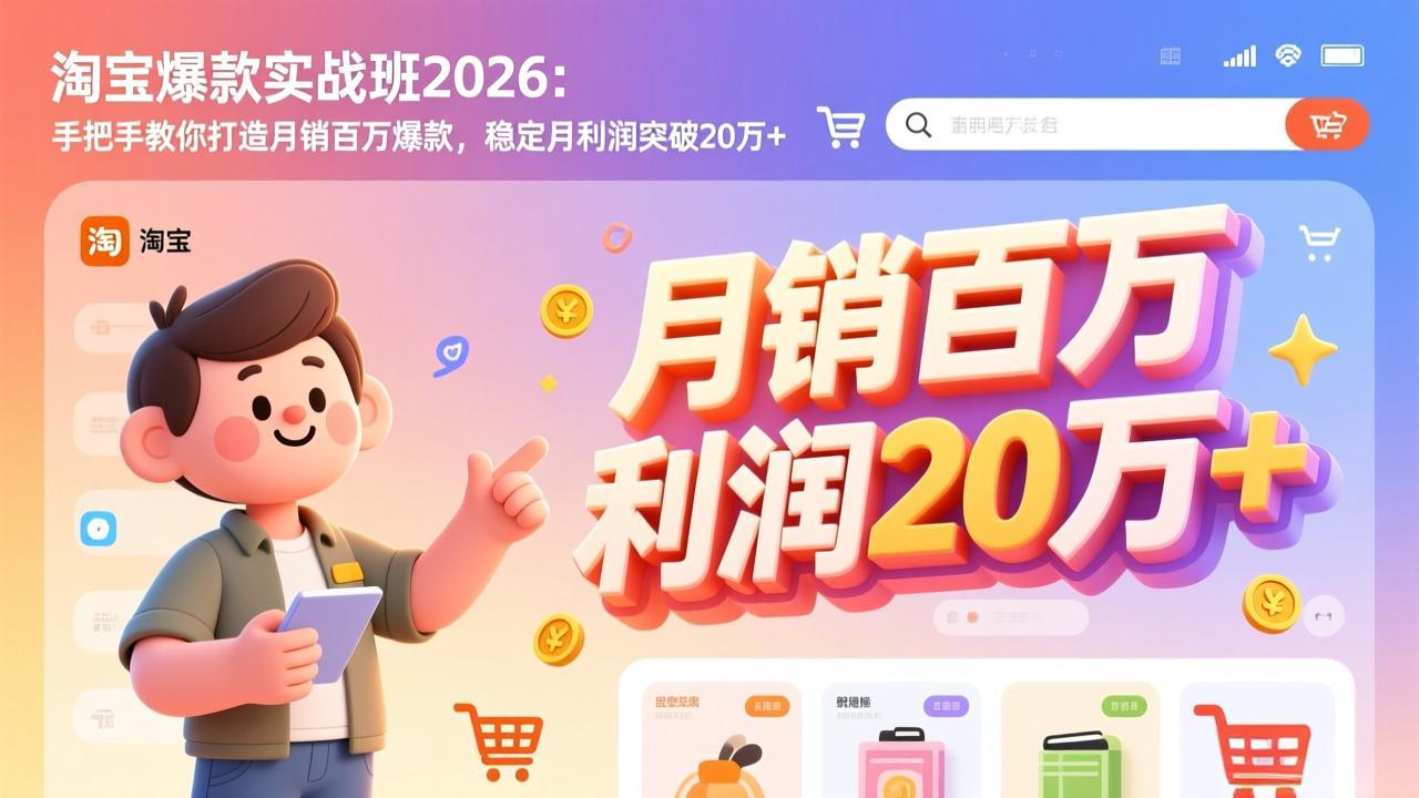 淘宝爆款实战班2026：手把手教你打造月销百万爆款，稳定月利润突破20万+-柒浠资源网