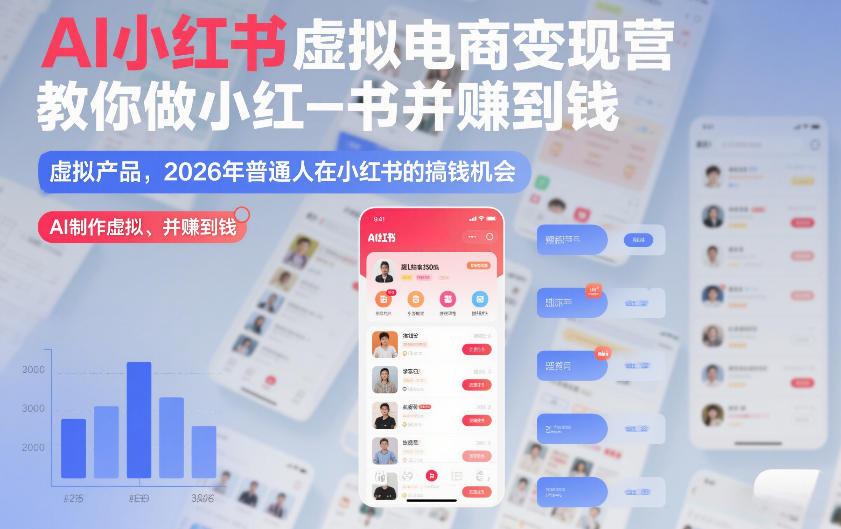 AI小红书虚拟电商变现营，教你做小红书并賺到钱，虚拟产品，2026年普通人在小红书的搞钱机会(更新中)-柒浠资源网