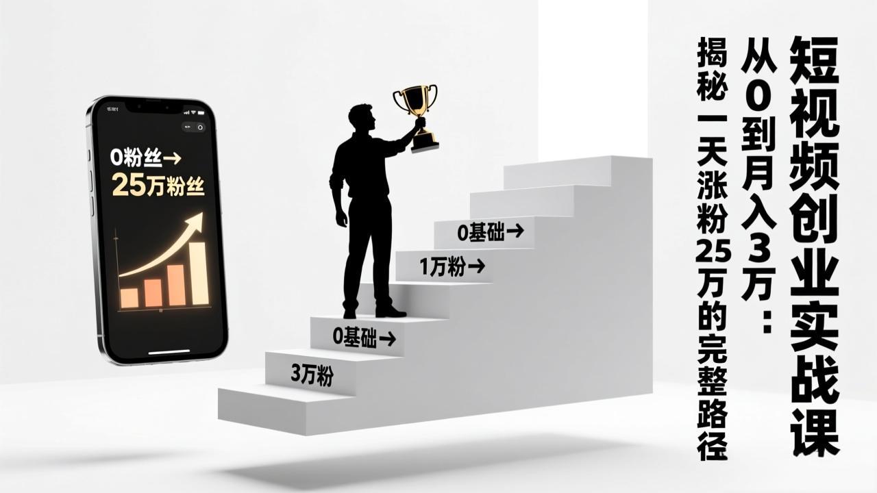 短视频创业实战课：从0到月入3万：揭秘一天涨粉25万的完整路径-柒浠资源网