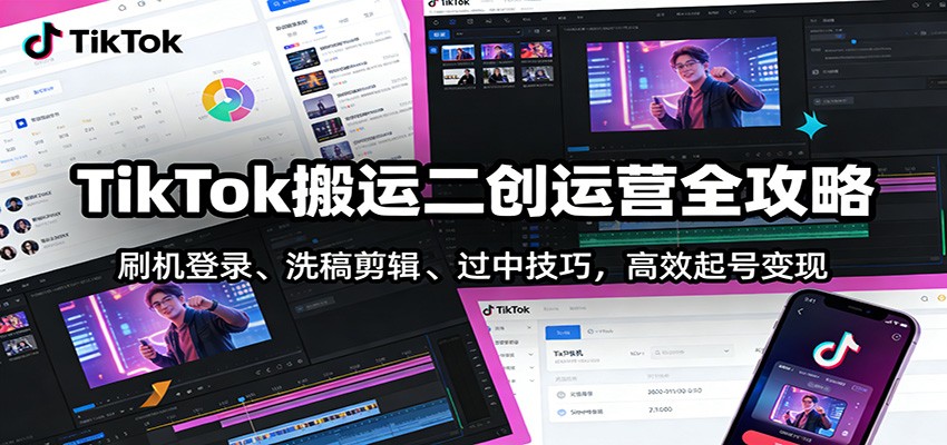 TikTok搬运二创运营全攻略：刷机登录、洗稿剪辑 、过中技巧，高效起号变现-柒浠资源网