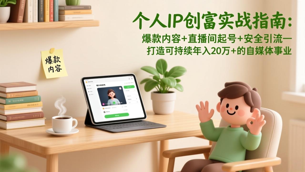 个人IP创富实战指南：爆款内容+直播间起号+安全引流，打造可持续年入20万+的自媒体事业-柒浠资源网