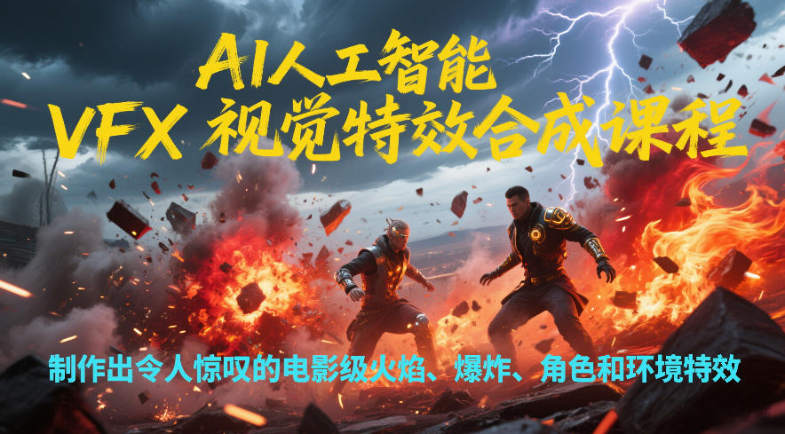 AI人工智能VFX视觉特效合成课程，制作出令人惊叹的电影级火焰、爆炸、角色和环境特效-柒浠资源网