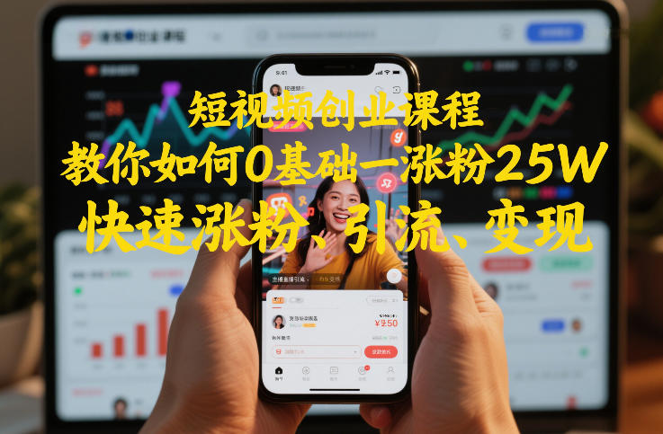 短视频创业课程，教你如何0基础一天涨粉25W，快速涨粉、引流、变现-柒浠资源网