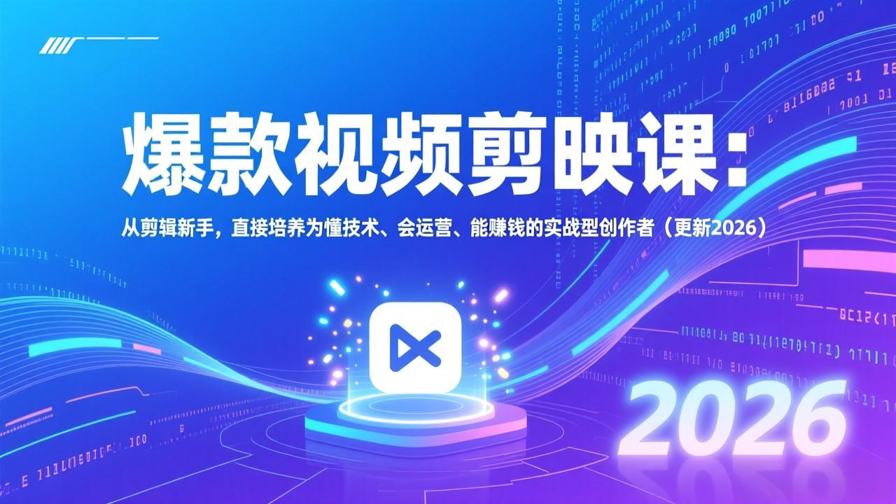 爆款视频剪映课：从剪辑新手，直接培养为懂技术、会运营、能赚钱的实战型创作者(更新2026-柒浠资源网