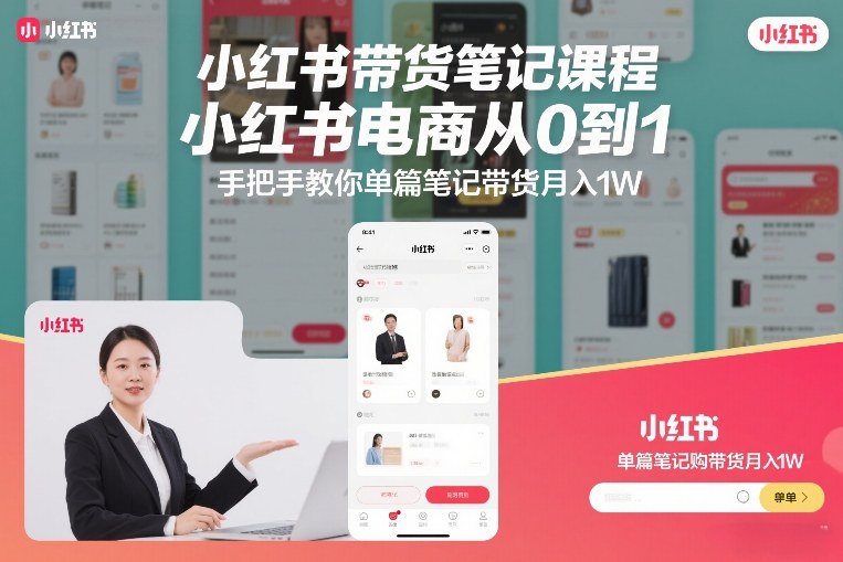 小红书带货笔记课程，小红书电商从0到1，手把手教你单篇笔记带货月入1W-柒浠资源网