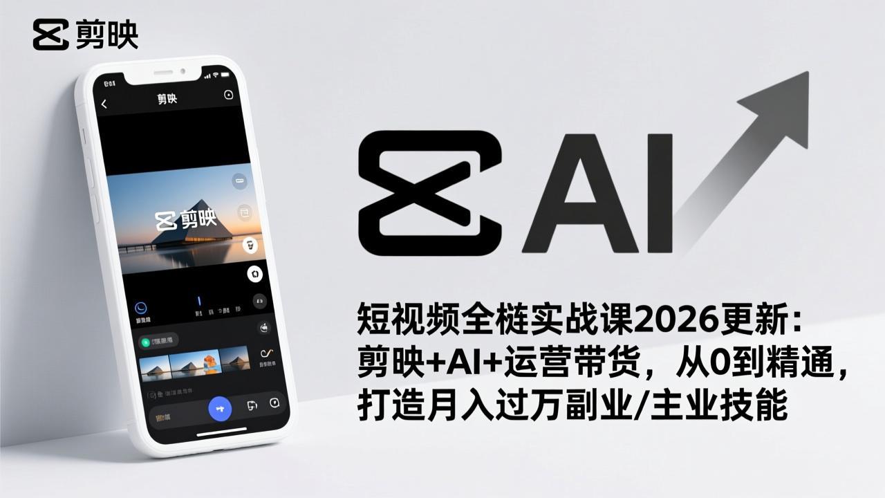短视频全栈实战课2026更新：剪映+AI+运营带货，从0到精通，打造月入过万副业/主业技能-柒浠资源网